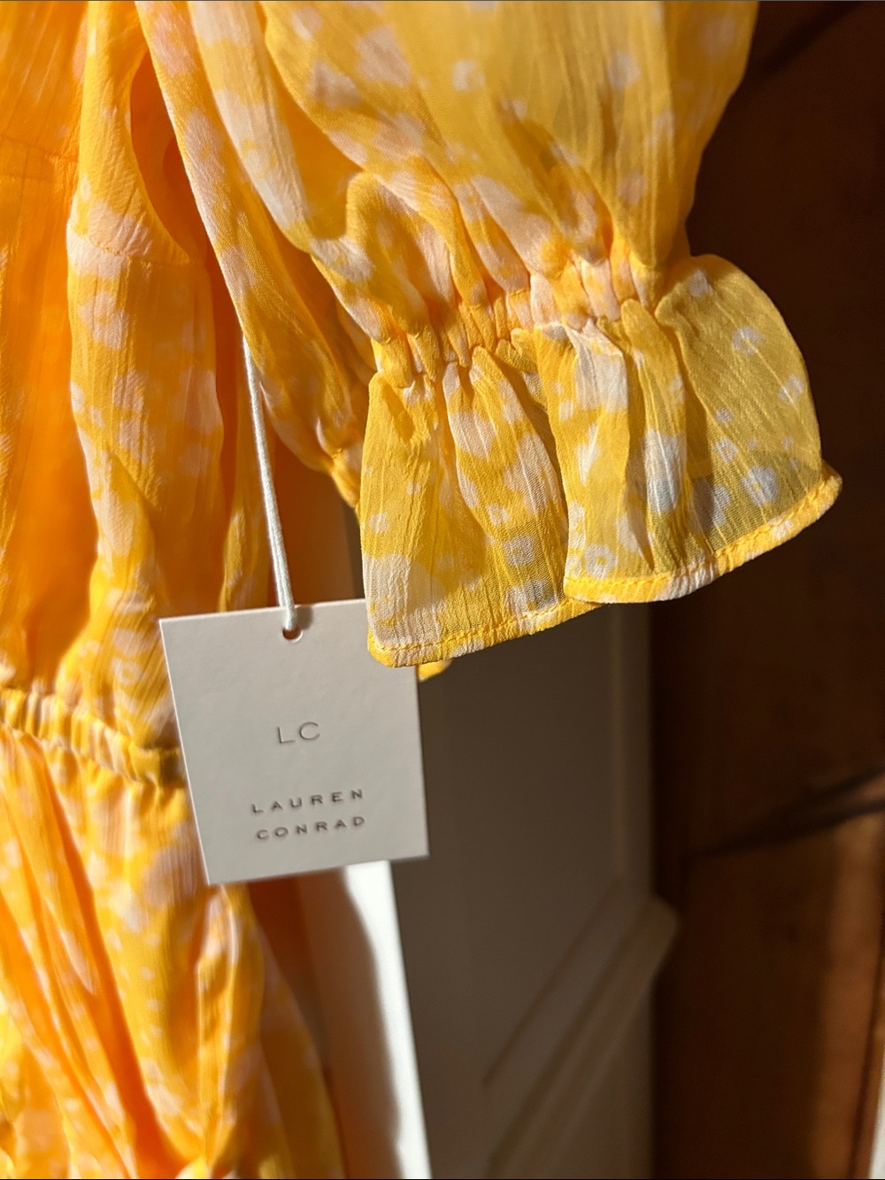 LC Lauren Conrad Yellow Floral Wrap Maxi Dress with Ruffle Trim - Picture 2 of 4